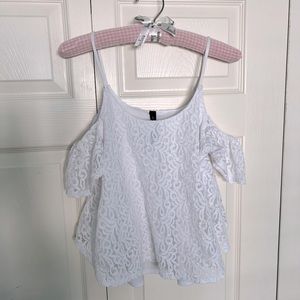 Jessica Simpson White Lace Cold Shoulder Top
